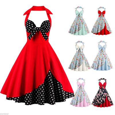 China Vintage Breathable Rockabilly Women's 50s Hepburn Halter Swing Evening Party Pinup Dress for sale