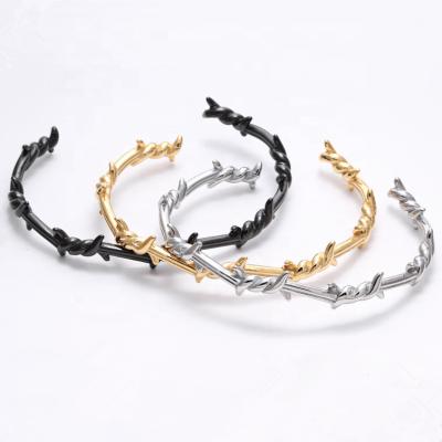 China Adjustable Wide Bangle Jewelry Barbed Wire Jewelry Stainless Steel Article Innovation Bangle Cuff Bangle Cuff for sale