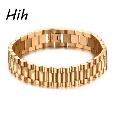 China Fashion Saudi Arabian Stainless Steel Watch Band Gold Jewelry Bangle Chain Watch For Men for sale