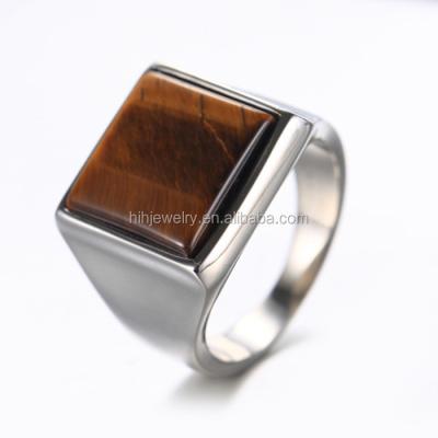 China Stainless Steel Stainless Steel Mens Jewelry Making Supplies Natural Tiger Eye Gemstone Rings for sale