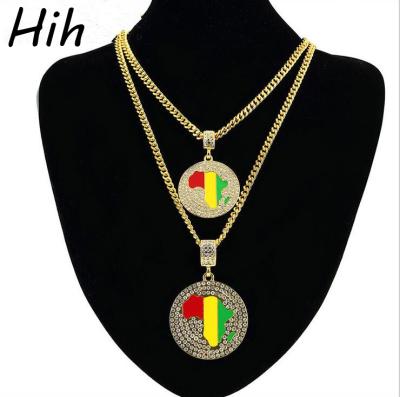 China Africa Hi Hop Map Jewelry Steel Africa Map Jewelry Fashion CZ Pendant Necklace For Men for sale