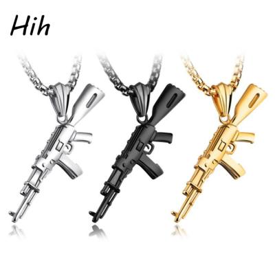 China Custom made stainless steel men's jewelry AK47 stainless steel gun necklace long chain hiphop pendant jewelry for sale