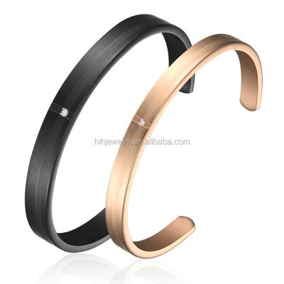 China European Luxury Stone Set CNC Titanium Steel Black Rose Gold Bar Couples Bar Bracelet Women Men Bracelet for sale