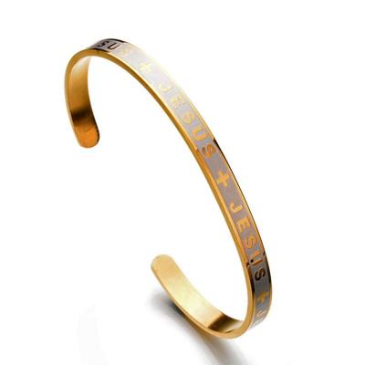 China Wrist Engraved Message I Love Jesus Inspirational Christian Cuff Bangle Bracelet for sale