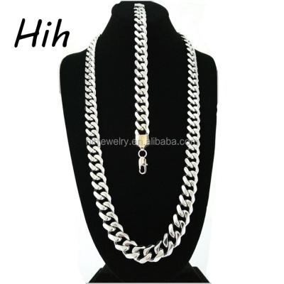 China MEN'S MIAMI STAINLESS STEEL CUBAN NECKLACE BRACELET CHAIN ​​SET is men&'s jewelry 15mm BLACK GOLD for sale