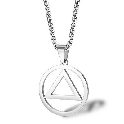 China Custom Engraved Men's Hiphop Logo Jewelry Personalized Circle Triangle Pendant Necklace Hiphop for sale