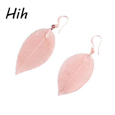 China Custom Made Natural Leaf Earrings 18K Rose Gold Jewelry Gold Plated Fashion Natural Leaf Earrings New Real for sale