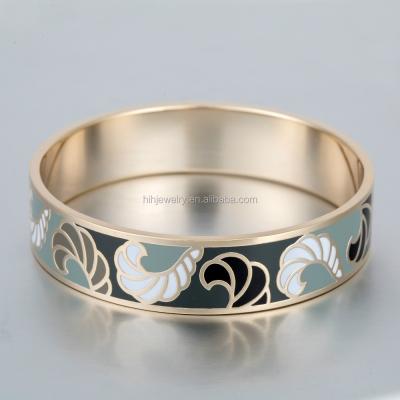 China Large Enamel Stainless Steel 16mm Wide Bangle Cloisonne Bracelets Wholesale Enamel Jewelry for sale