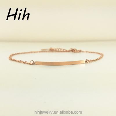 China Wholesale Stainless Steel Metal Custom Name Engraved Women's Rose Gold Skinny Blank Bar Bracelet for sale