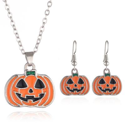 China Wholesale Pumpkin Charm Acrylic Enamel Fashion Factory Alloy Dangle Necklace Earrings Set Halloween Ghost Vampire Jewelry Set for sale