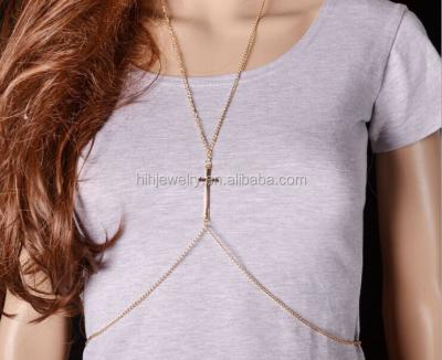 China Wholesale 18kgp stainless steel body chain jewelry body chain stainless steel bikini body cross chain latest for sale