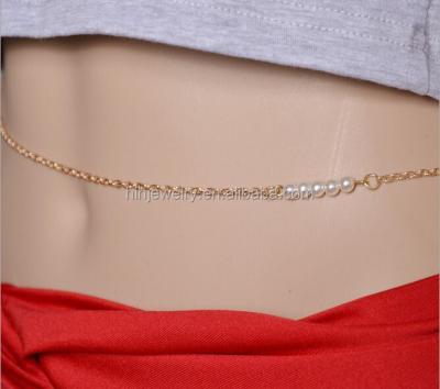 China Customized Nice Quality Stainless Steel Waist Body Chain Artificial Pearl Beads Synthetic Artificial Body Chain Stainless Steel Pearl Beads Waist for sale