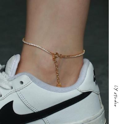 China Outlet Bling Foot Jewelry Anklet Trendy Iced Luxury 18K Gold Plated Stainless Steel Tennis CZ Diamond Anklet for sale