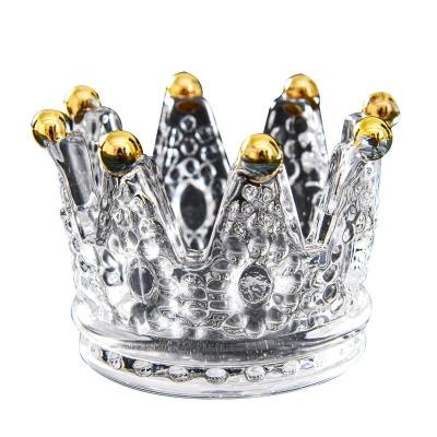 China Creative Romantic Home Decoration Crown Crystal Glass Candle Holder Confession Candlelight Dinner Props for sale