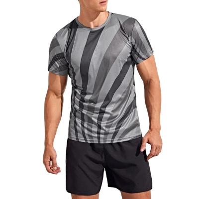 China 2021 New Men's Sports Custom Made Comfortable Quick Dry Striped T-Shirt Short Sleeve Top for sale