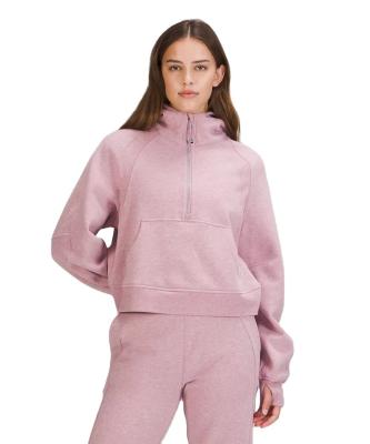 China 2022 Custom Anti-Shrink Logo Design Pink Long Sleeve Plus Size Half-zip Oversized Hoodie 2 Pieces Set Women Clothing for sale