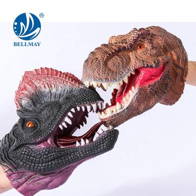 China Bemay Toy Hand Puppets Gloves Soft Rubber Vinyl Shark Action Figure Custom Finger Animal Dinosaur Puppet Model Toys for sale