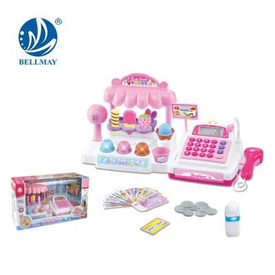 China Bemay Toy Ice Cream Shop Pretend Toy Cash Register With Lights Battery Operated Game and Noises 47*16*25cm for sale