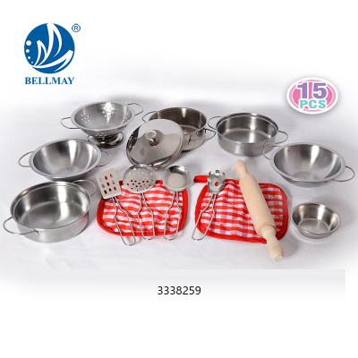 China Bemay Toy Escapsulated Bottom 15 PCS Sustainable Stainless Steel Cookware Set For Commercial Kitchen for sale