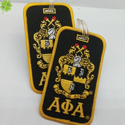 China Custom Garment Greek Letter Embroidered Patch Luggage Tag Can Be Hung On The Bag for sale