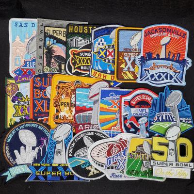 China Handmade Embroideredpatch Factory Custom Iron On Super Bowl Logo Patches For Apparel Or Hats for sale