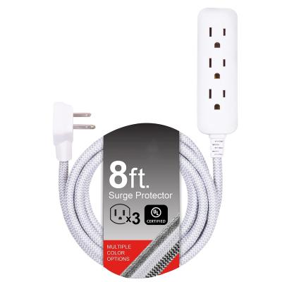 China Home Appliance 3 Outlet Power Strip With Surge Protection 8 Ft Flat Plug Extension Cord for sale