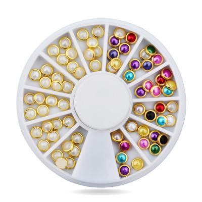 China 2 Styles Nail Art Decoration Colorful Semicircle Flat Pearl Ornament Turntable for sale