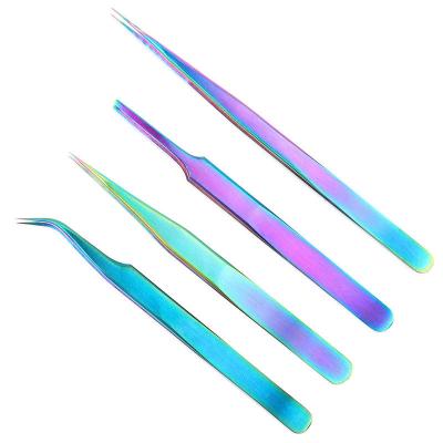 China Easy Apply Colorful Stainless Steel Professional Anti-Static Rainbow Nail Tweezers for sale