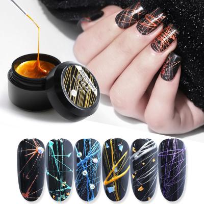 China Easy Apply 6 Colors Nail Art Metal Glue Drawing Pull Line Copper Silk Gel Mini Jar Nail Art Metal Glue for sale