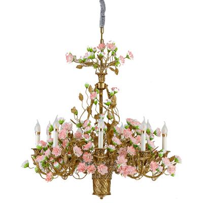 China Mid Century French Style 10 Lights Brass Chandelier With Porcelain Flowers Chandelier For Round Tables for sale