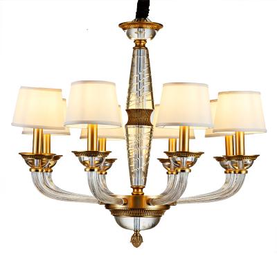 China Artdynasty Mid Century Brass White Chandelier 8 Lights Indoor Led Shade Light Fixture Bedroom Living Room Crystal Pendant Lamp for sale