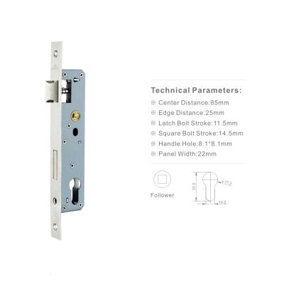 China Durable High Security 8525 Mm Distance Stainless Steel Mortise Lock Door Lock Body In High Security Standard for sale