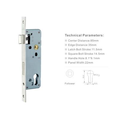 China Durable High Security 8535 Mm Distance Stainless Steel Mortise Lock Door Lock Body In High Security Standard for sale