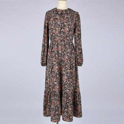 China Vestidos Breathable Multi Patterns Vintage Elegant Maxi Long Sleeve Dresses Floral Print Casual Dress for sale