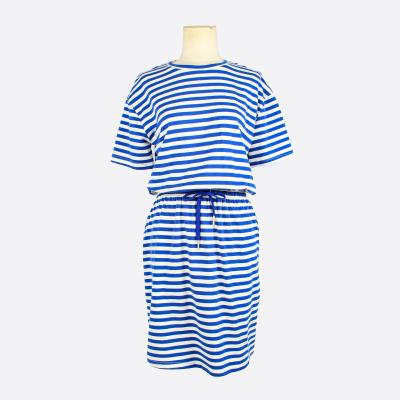 China New Fashion Women's Summer Tie Waist Anti-wrinkle Striped Short Dress Women T-shirt Sleeve Elegant Casual Outfits for sale