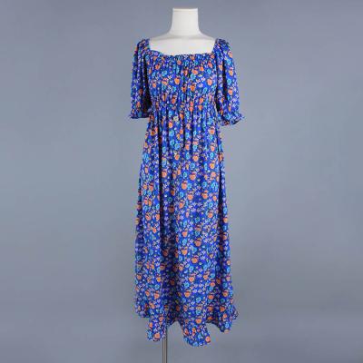 China Purple Summer Women Anti-wrinkle Boho Dresses Floral Short Sleeve Smock Button Maxi Dress for sale