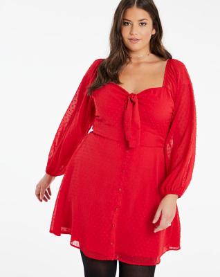 China Viable Plus Size Dobby Skater Bow Red Clothing Long Sleeve Dresses for sale