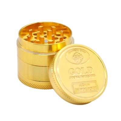 China Herb Grinding Tobacco Hot Selling Gold Coin Herb Grinders 40mm 50mm Gold Zinc Alloy Metal for sale