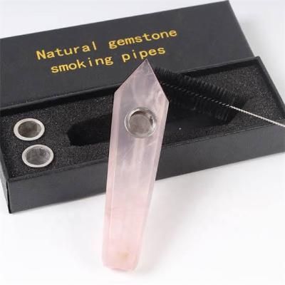 China Rose Quartz Stone Smoking Accessories Rough Contemporary Crystal Tobacco Smoking Pipes for Gifts for sale