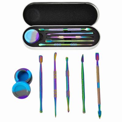 China 6 Pack Stainless Jelly Oil Container Carving Dab Tool Kit Kit With Wax Silicone Jar Container Kit for sale