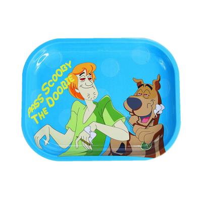 China Wholesale Custom Logo Cartoon Female 420 Tobacco Metal Grinding Tin Aluminum Glass Rolling Tray Stainless Steel With Magnetic Lid for sale