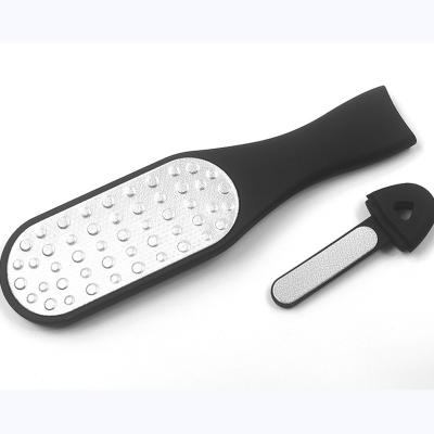 China Reusable 2 in 1 Stainless Steel Foot Exfoliator Pedicure Foot Scrubber Foot File with Ergonomic Design for sale