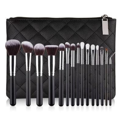 China Angular Blush OEM High Quality Synthetic Hair Fiber Make Up Aluminum Tube Wood Handle Brush Set 15 Piece Cosmetic Makeup Brush for sale