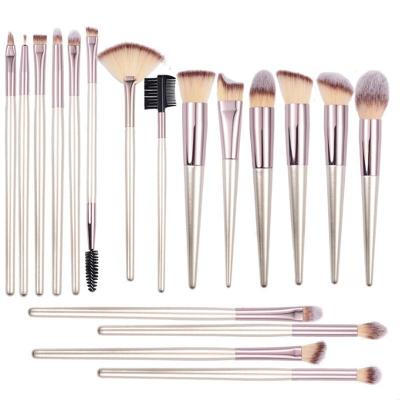 China Angular Blush Champagne Gold 18pcs Synthetic Makeup Brushes Private Label Wood Base Handle Cosmetic Makeup Brushes for sale