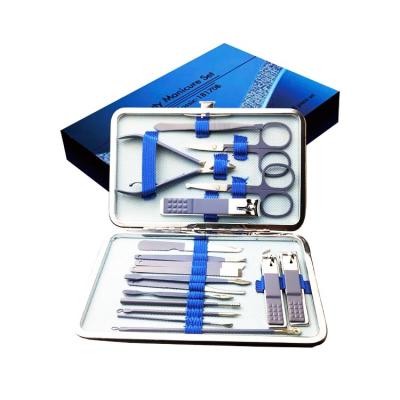 China Stainless Steel Private Logo Grooming Kits 18pcs Unisex Rectangular Manicure Pedicure Set Cutters Manicure Care Tools Full Set for sale