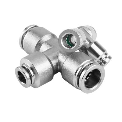 China Building Material Shops Pneumatic Push To Connect Air Duct Fittings Tube Tee OD 4 6 8 10 12 14 16mm Variable PEG D Pneumatic Air Quick Connect Fittings for sale