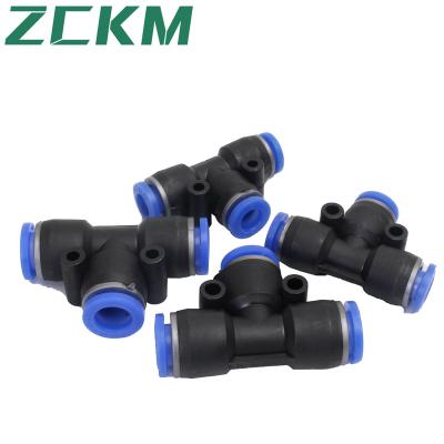 China Material of Construction Shops PE Series Blue Pneumatic Tee Three Ways Quick Connector T Type One Contact Fittings Push In Quick Connectors for sale