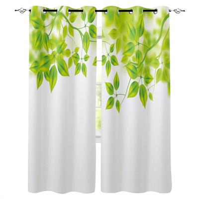 China Blackout Curtans Fabric Leaf Modern Design Eco-friendly Professional Digital Printing Green Living Room Window Curtain For Bedroom Decor for sale