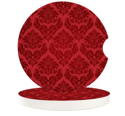 China Sustainable Round Super Absorbent Red Texture Ceramic Coasters Coasters For Car Decor for sale