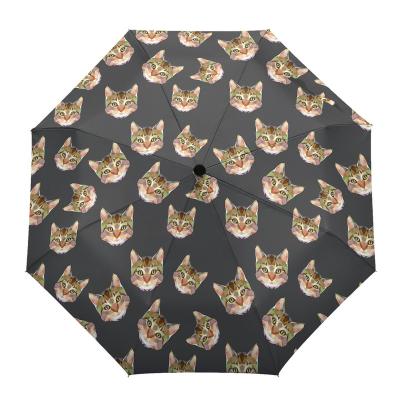 China Minimalist promotional automatic cute black cat printing transparent rain umbrella for sale for sale